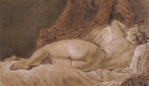 Reclining female Nude seen from behind, Francois Boucher
